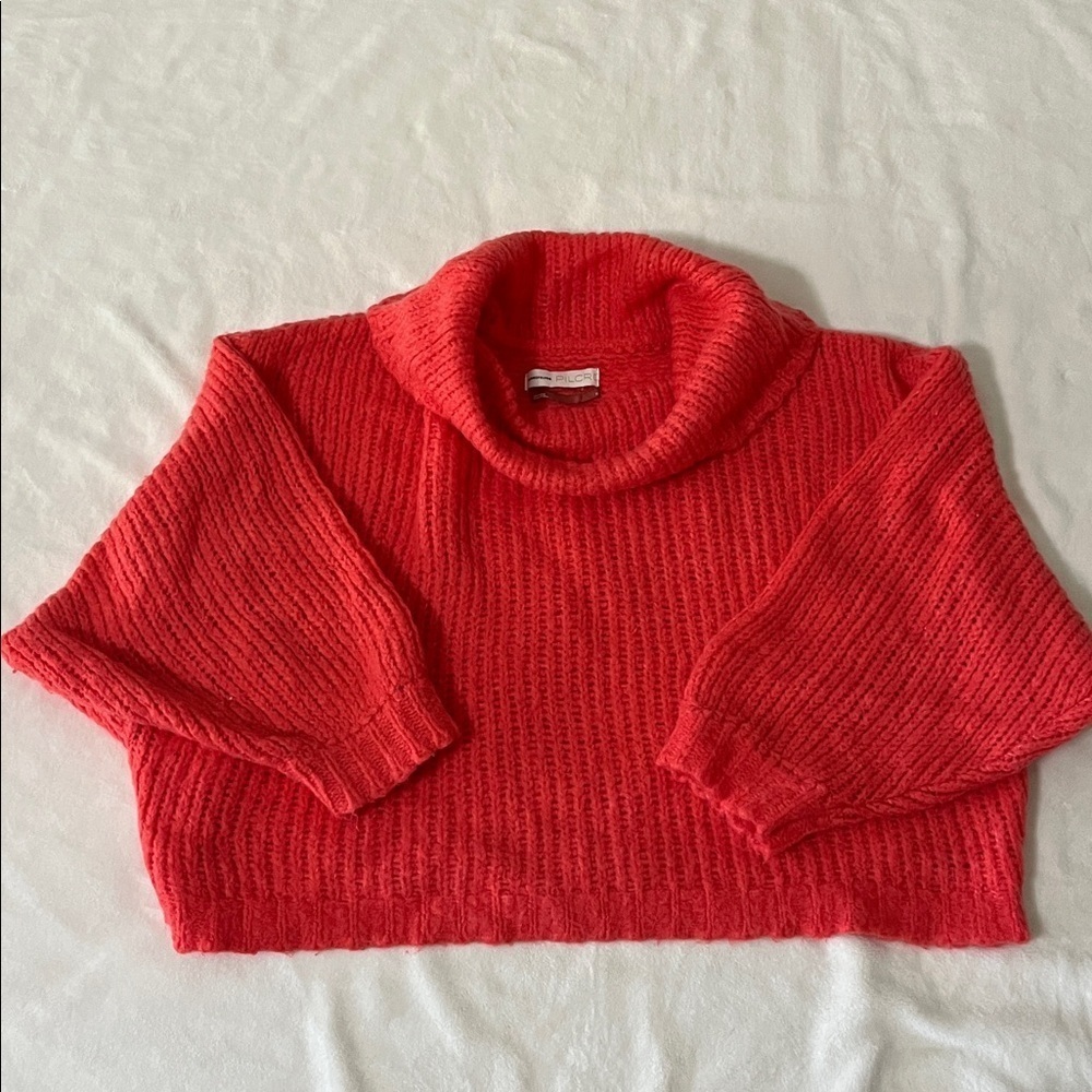 Anthropology Pilcro Vibrant Coral Cowl Neck Sweater - Picture 6 of 11